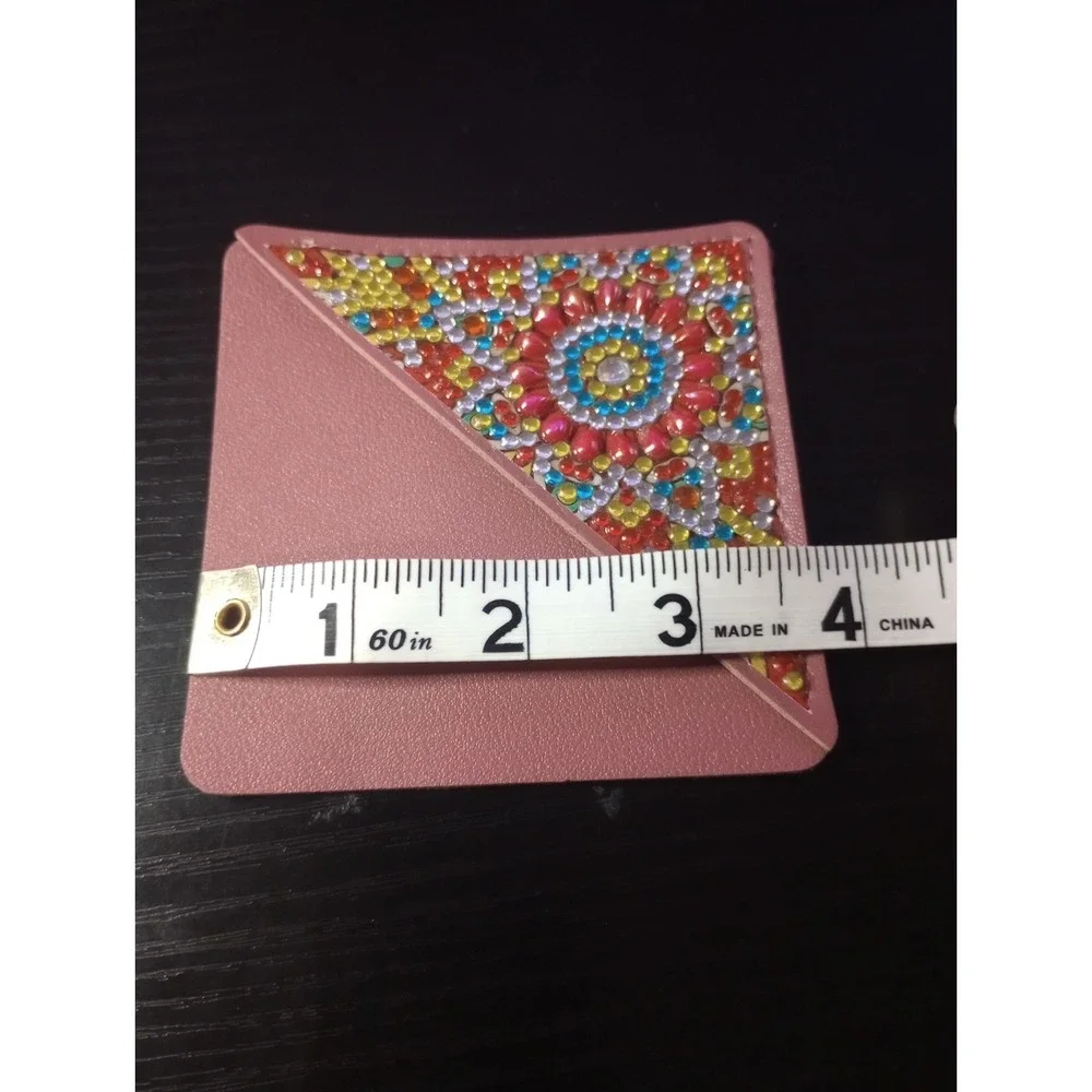 Handmade Diamond Painting Corner Bookmark Pink Faux Leather Mandala Floral New